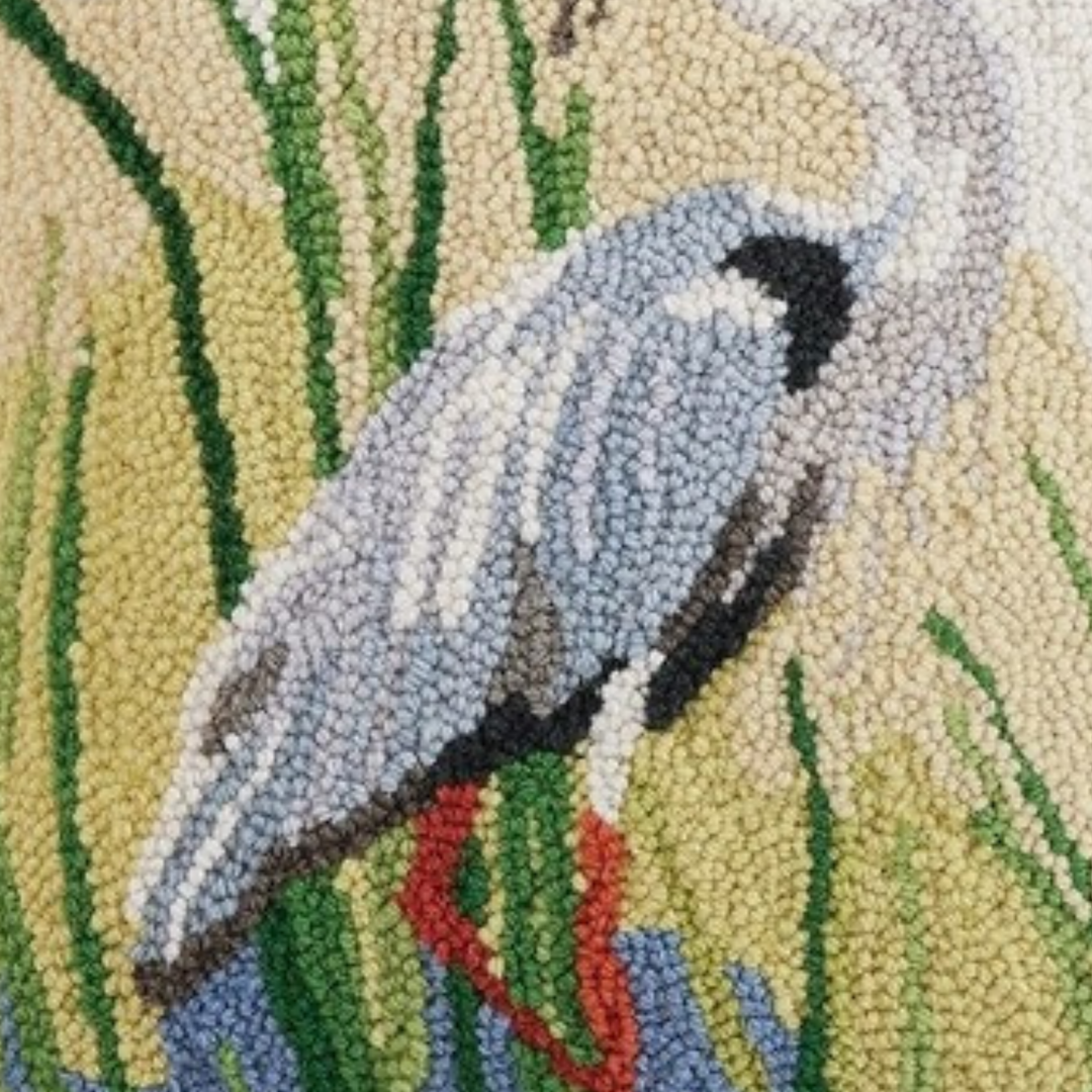 Blue Heron Square Wool Hooked Pillow