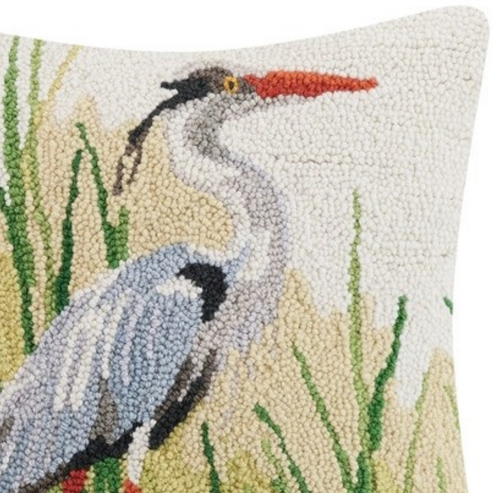 Blue Heron Square Wool Hooked Pillow