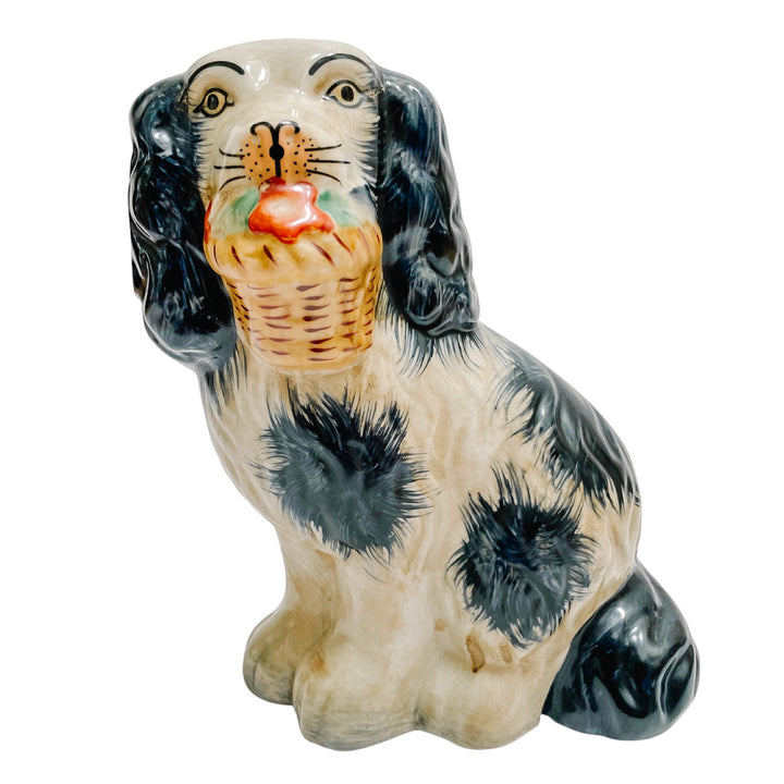 Blue White Staffordshire Style Spaniels With Baskets In Mouth