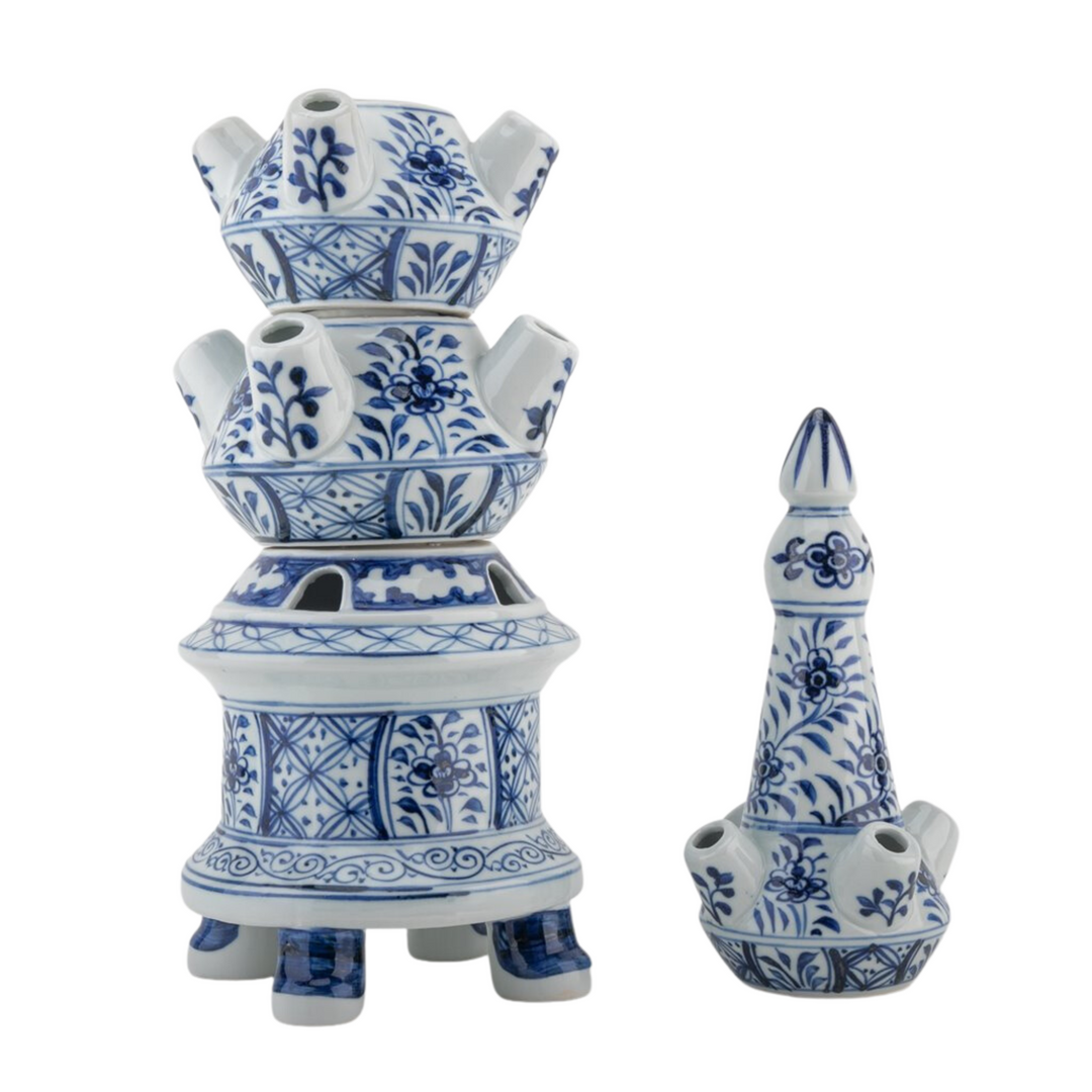 Blue & White 4-Tier Delft Style Tulipiere Vase