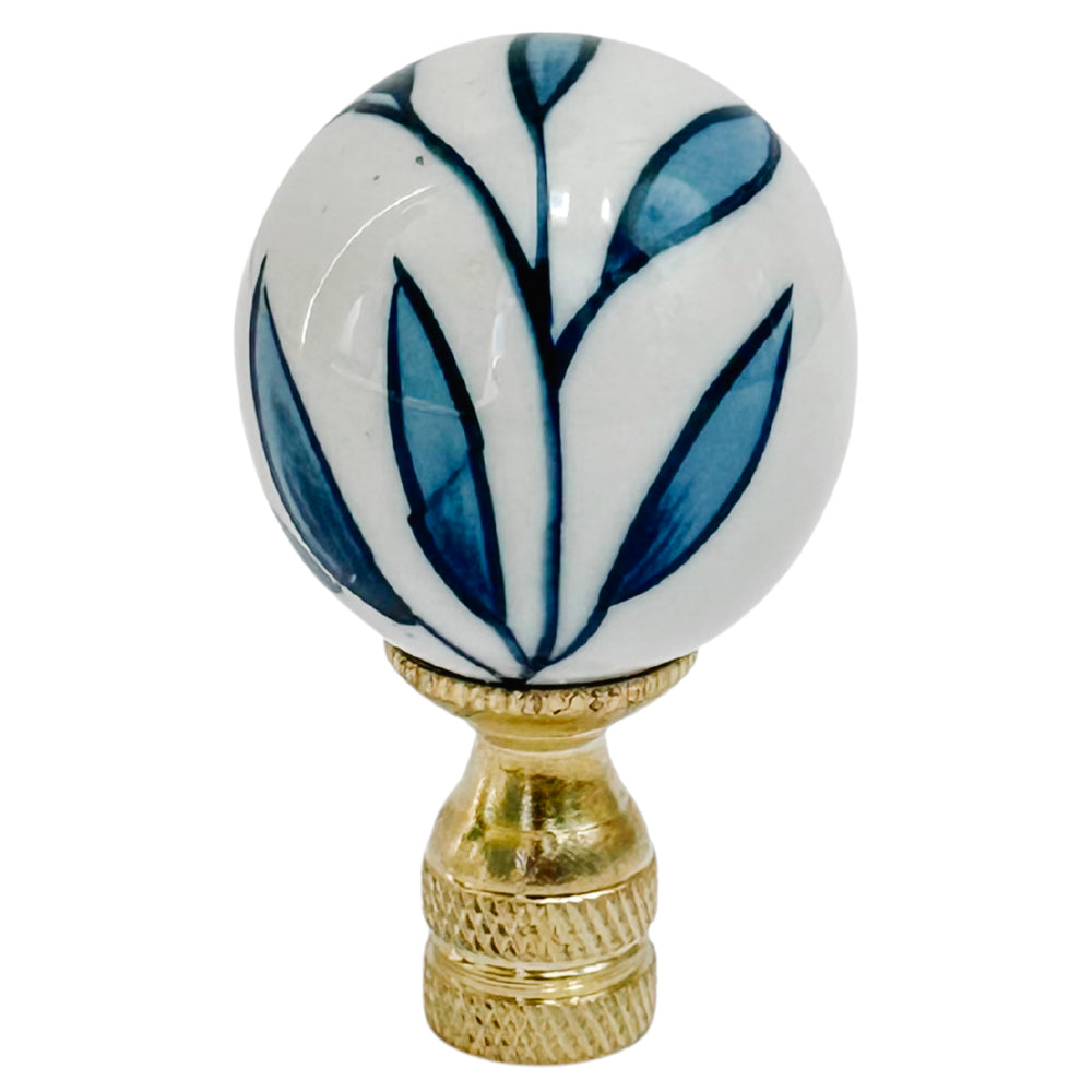 Blue & White Bamboo Leaf Porcelain Ball Lamp Finials