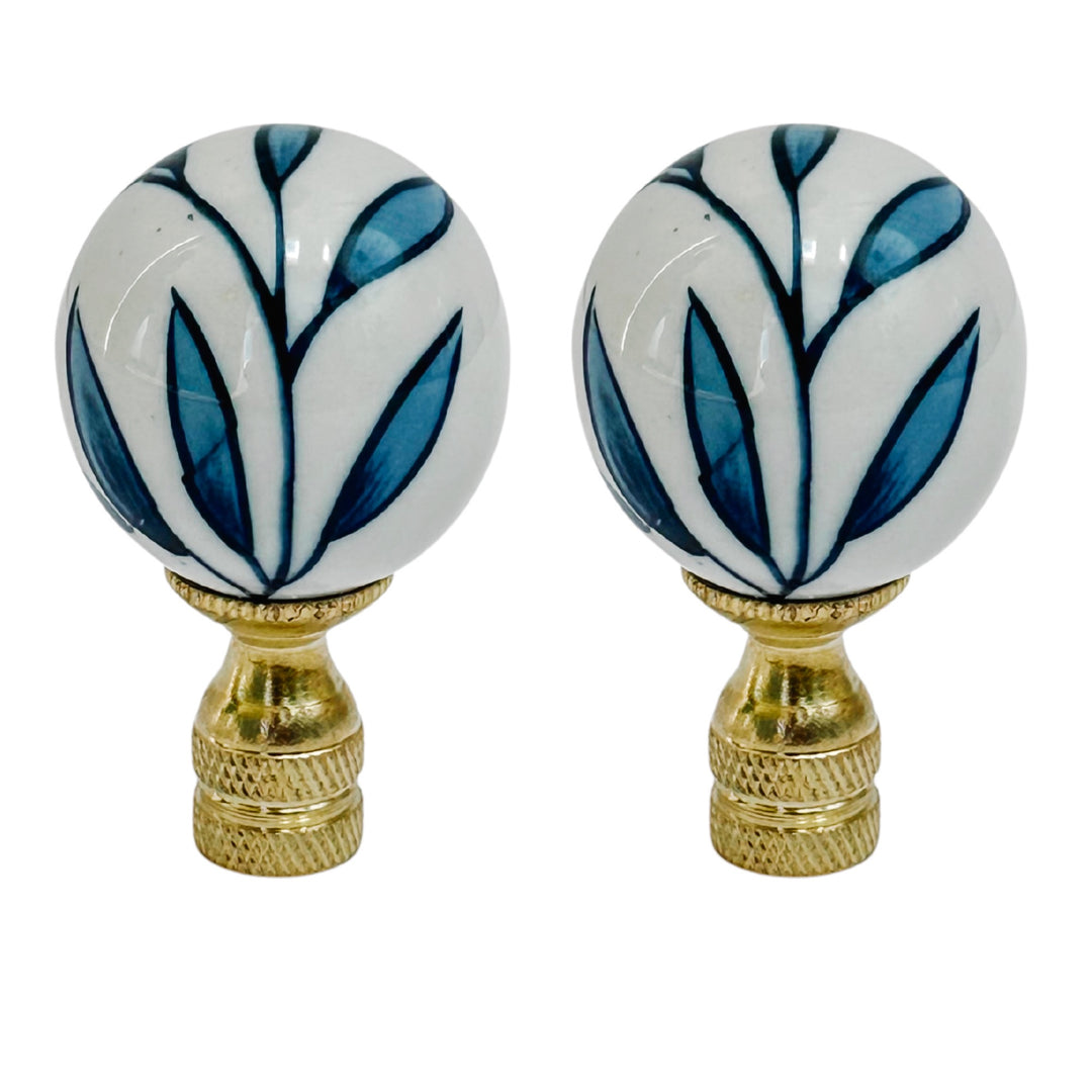 Blue & White Bamboo Leaf Porcelain Ball Lamp Finials