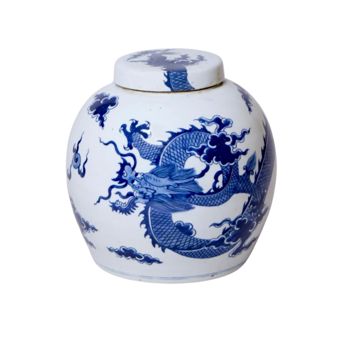 Blue & White Chinese Dragon Ginger Jar