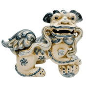 Pair Of Blue & White Chinese Imperial Guardian Lions