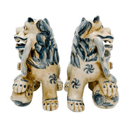 Pair Of Blue & White Chinese Imperial Guardian Lions