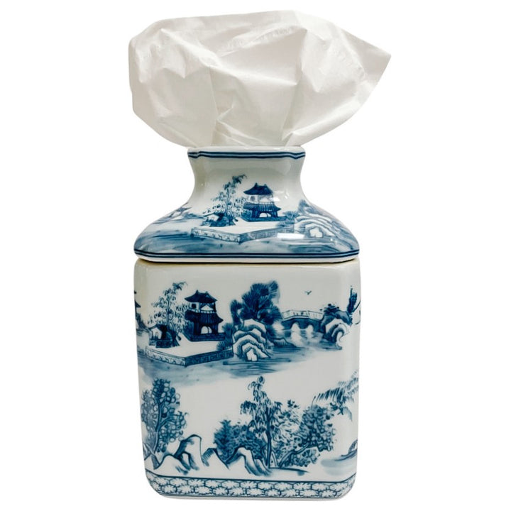 Blue & White Chinoiserie Ceramic Tissue Box Cover