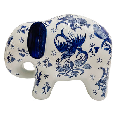 Blue & White Chinoiserie Porcelain Elephant