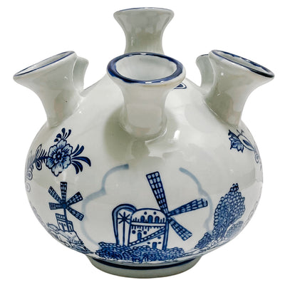 Blue & White Delft Style Windmill Tulipiere Vase
