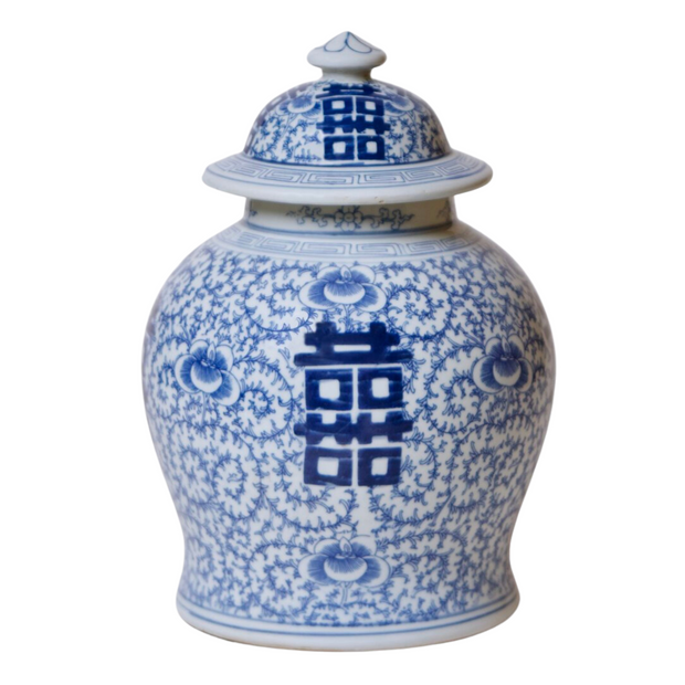 13 " Blue & White Double Happiness Temple Jar