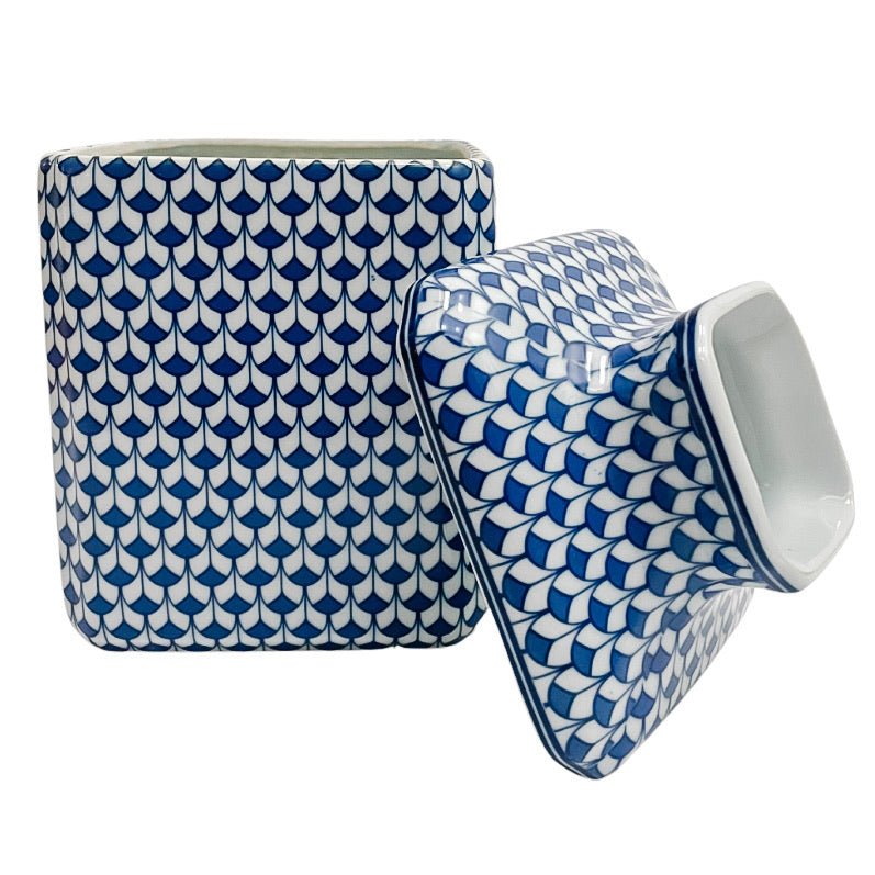 Blue & White Fishnet Ceramic Tissue Box Cover