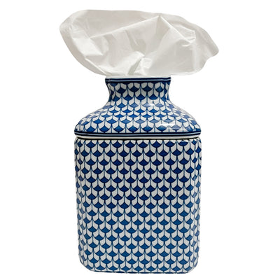 Blue & White Fishnet Ceramic Tissue Box Cover