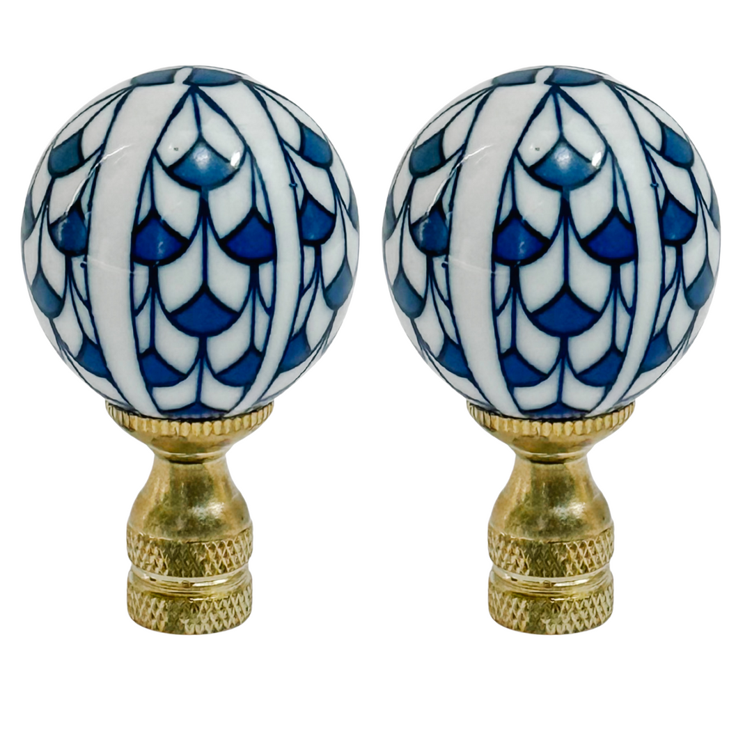 Blue & White Fishnet Porcelain Ball Lamp Finials
