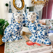 Blue & White Floral Staffordshire Style Spaniel Dogs