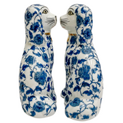 Blue & White Floral Staffordshire Style Spaniel Dogs