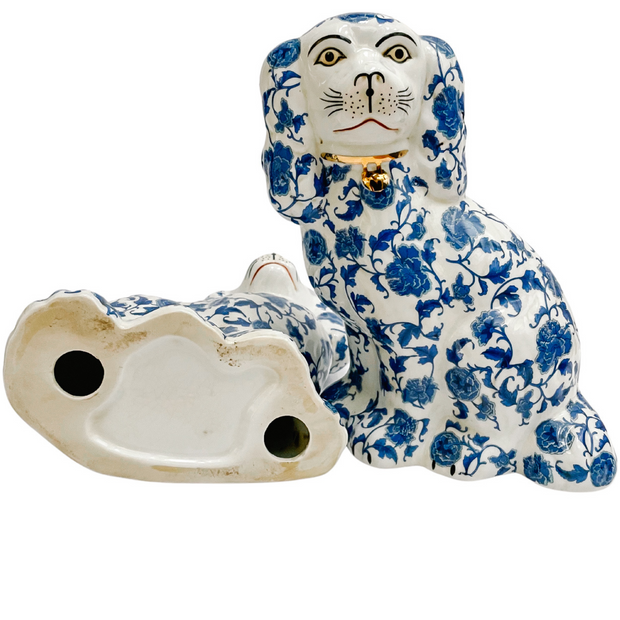 Blue & White Floral Staffordshire Style Spaniel Dogs