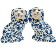 Blue & White Floral Staffordshire Style Spaniel Dogs