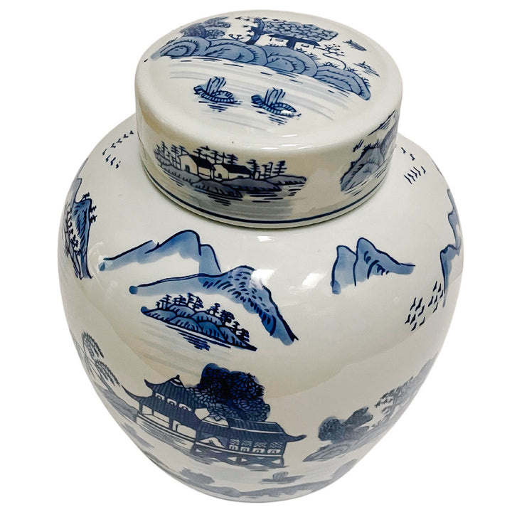 Blue & White Pagoda Chinoiserie Ginger Jar