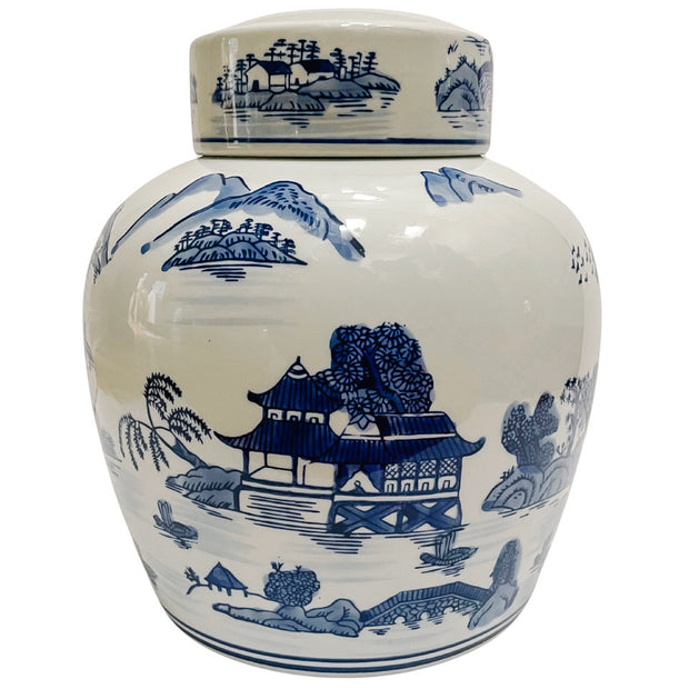 Blue & White Pagoda Chinoiserie Ginger Jar