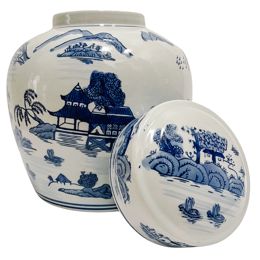 Blue & White Pagoda Chinoiserie Ginger Jar