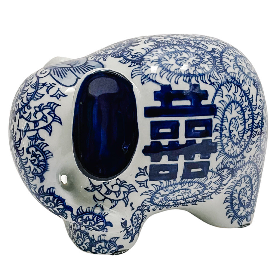 Blue & White Petite Double Happiness Elephant