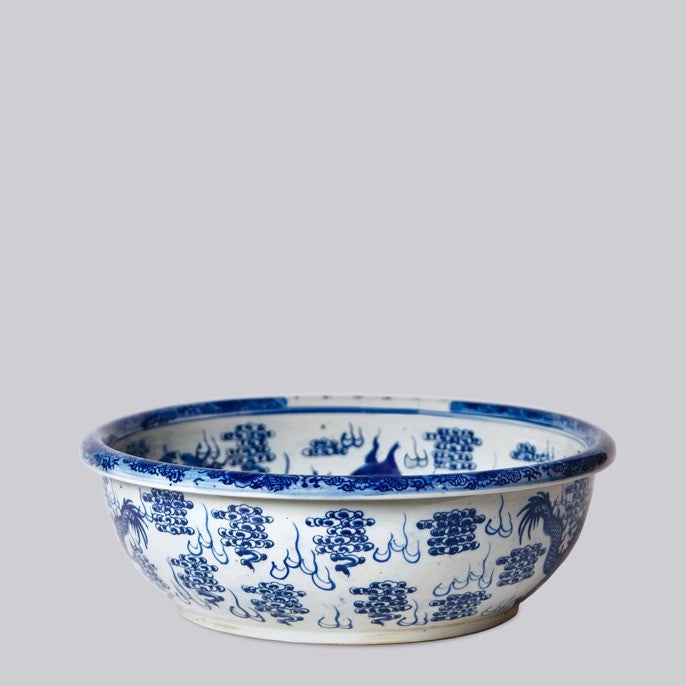 Blue & White Porcelain Dragon and Pearl Shallow Bowl