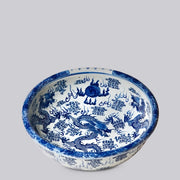 Blue & White Porcelain Dragon and Pearl Shallow Bowl
