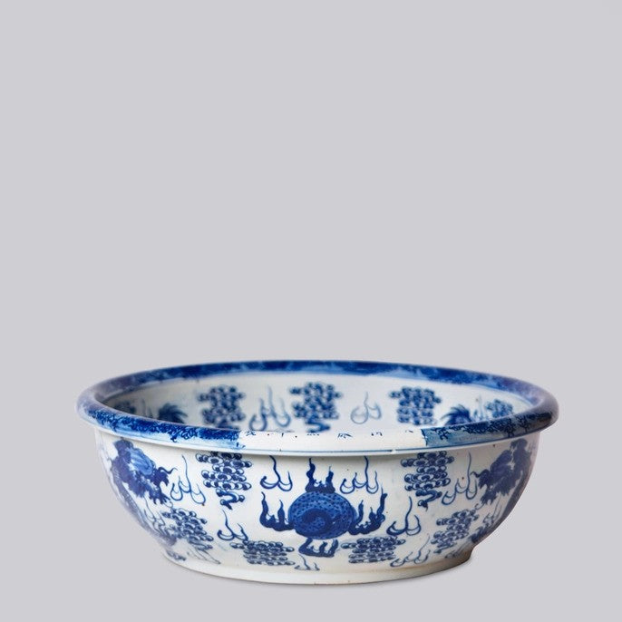 Blue & White Porcelain Dragon and Pearl Shallow Bowl