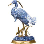 Blue & White Porcelain Heron Statue With Bronze Ormolu