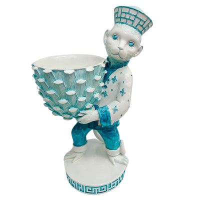 Blue & White Resin Monkey With Artichoke Bowl