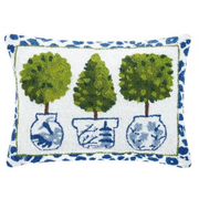 Blue & White Topiary Collection Wool Hooked Pillow