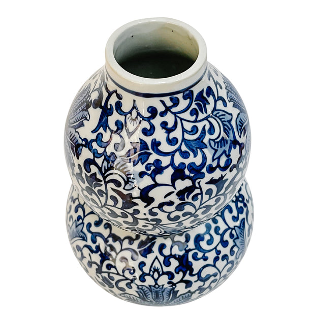 Blue & White Twisted Peony Double Gourd Vase