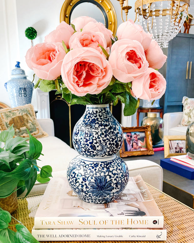Blue & White Twisted Peony Double Gourd Vase