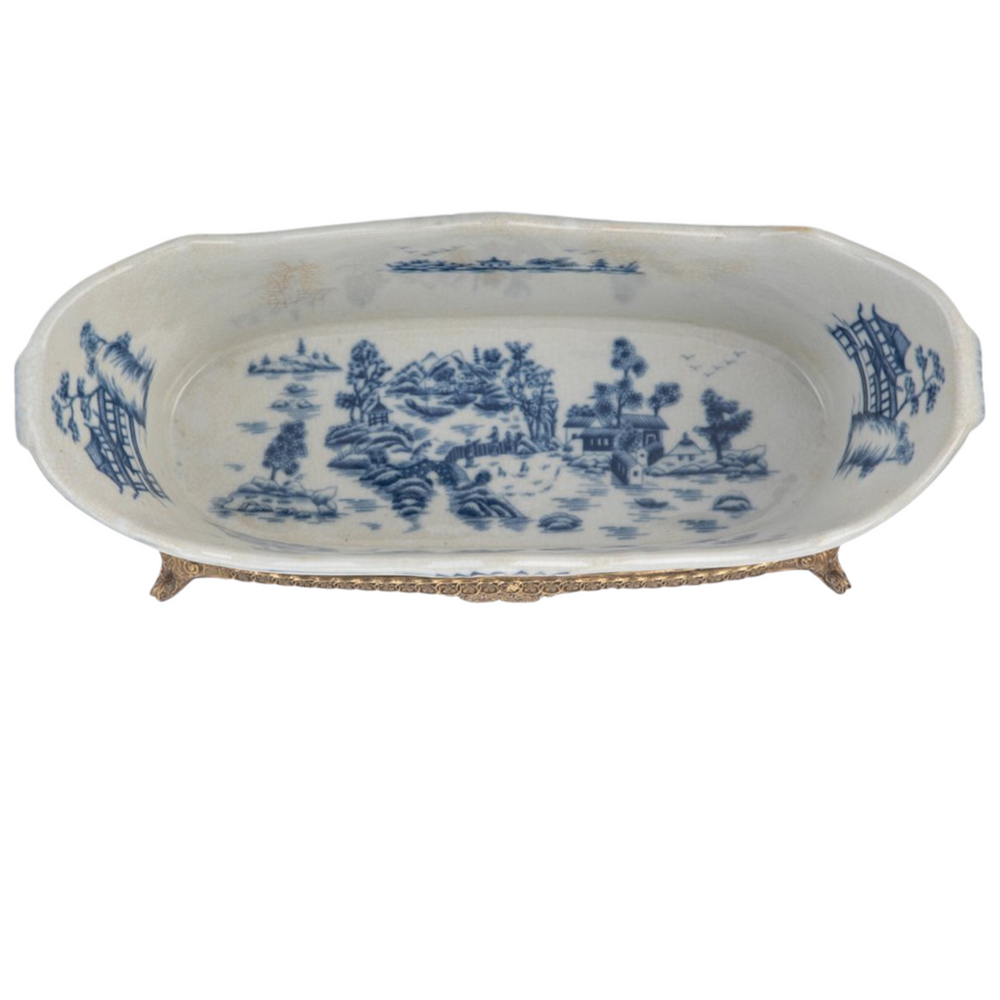 Blue & White Oblong Planter With Swan Bronze Ormolu (4)