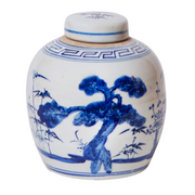 Blue and White Ginger Jar Three Friends Motif, Small