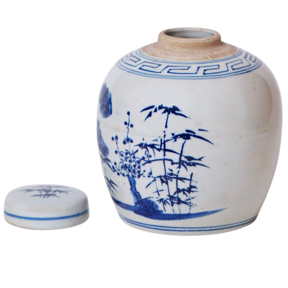 Blue and White Ginger Jar Three Friends Motif, Small