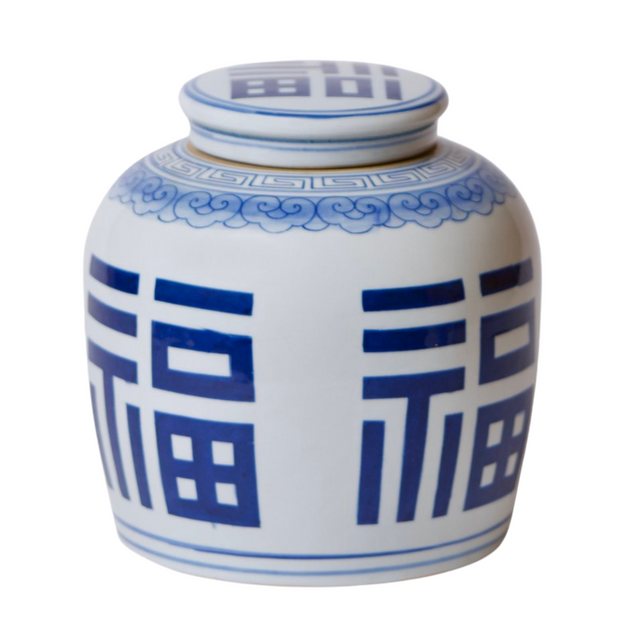 Blue & White Porcelain Prosperity Round Ginger Jar