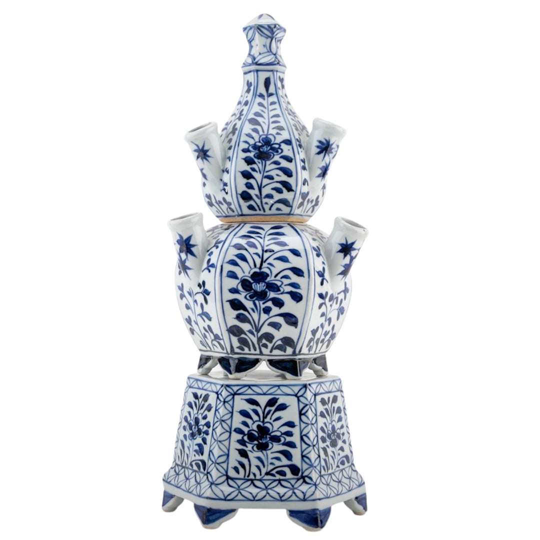 Blue and White  Tiered Delft Style Tulipiere Vase