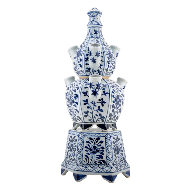 Blue and White  Tiered Delft Style Tulipiere Vase