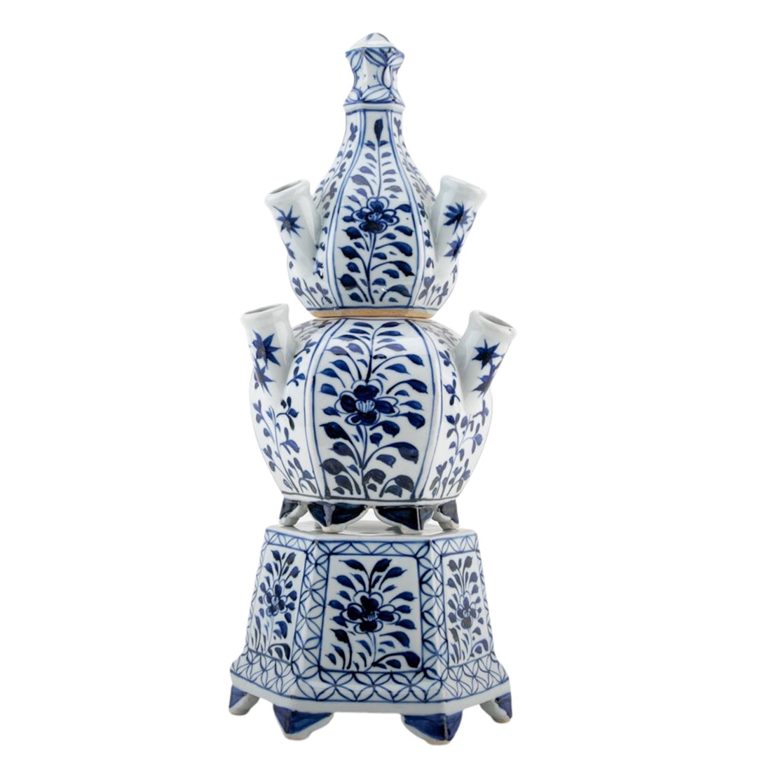 Blue and White  Tiered Delft Style Tulipiere Vase