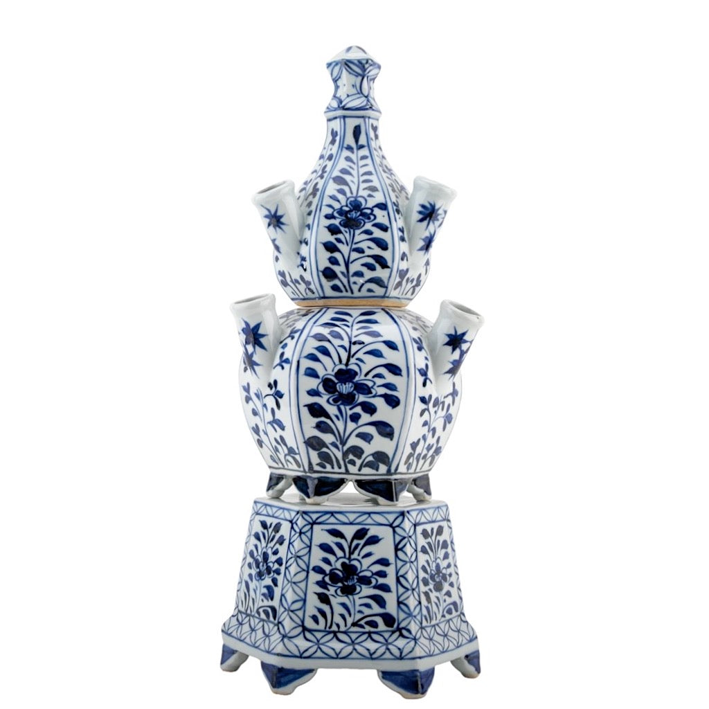 Blue and White  Tiered Delft Style Tulipiere Vase