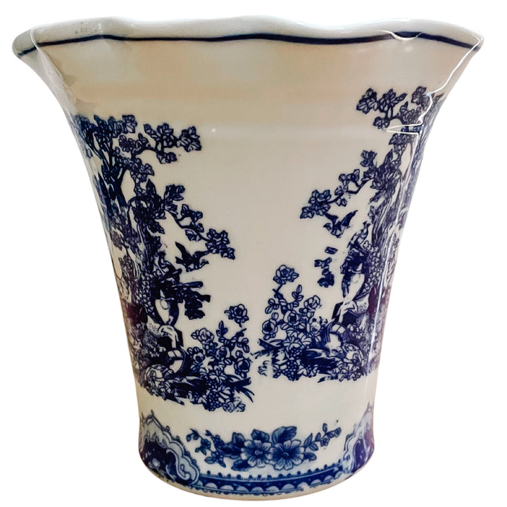 Blue & White Chinese Rooster Cachepot Planter