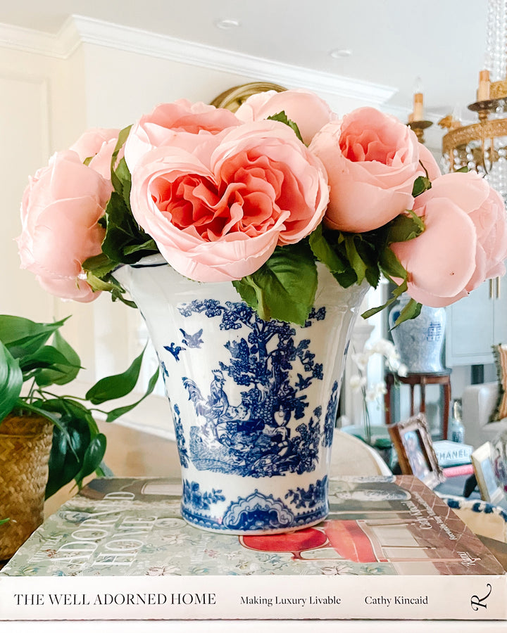 Blue & White Chinese Rooster Cachepot Planter