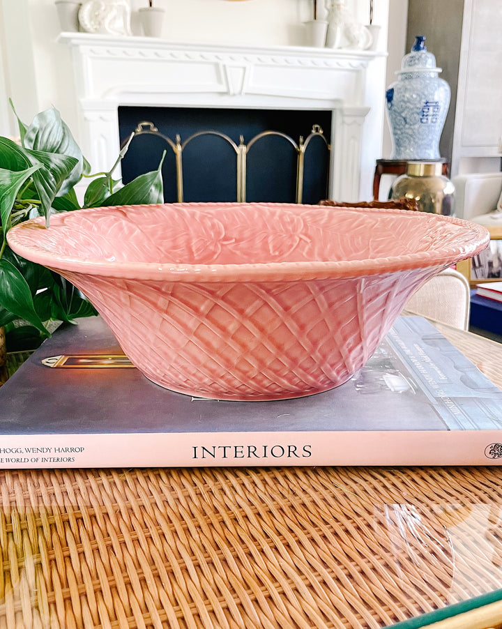 Bordallo Pinheiro Large Pink Leaf Salad Serving Bowl 