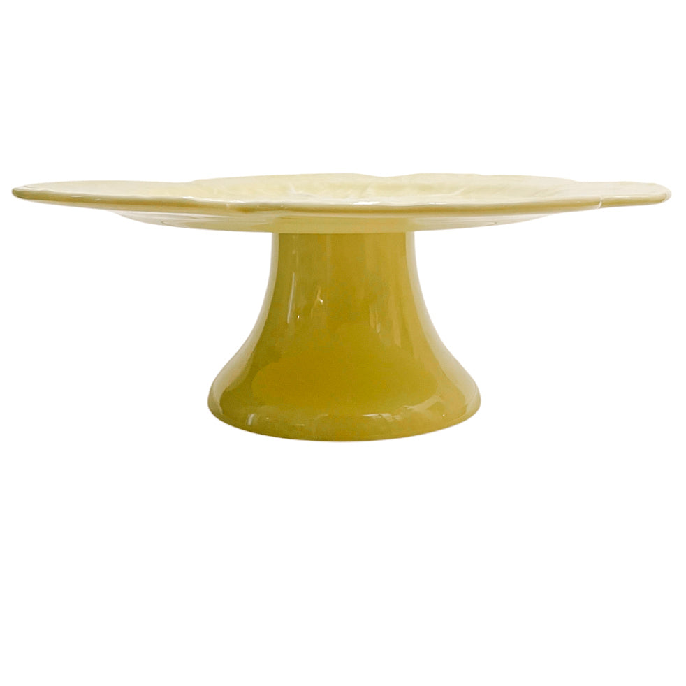 Bordallo Pinheiro 12" Light Yellow Cabbage Leaf Cake Stand