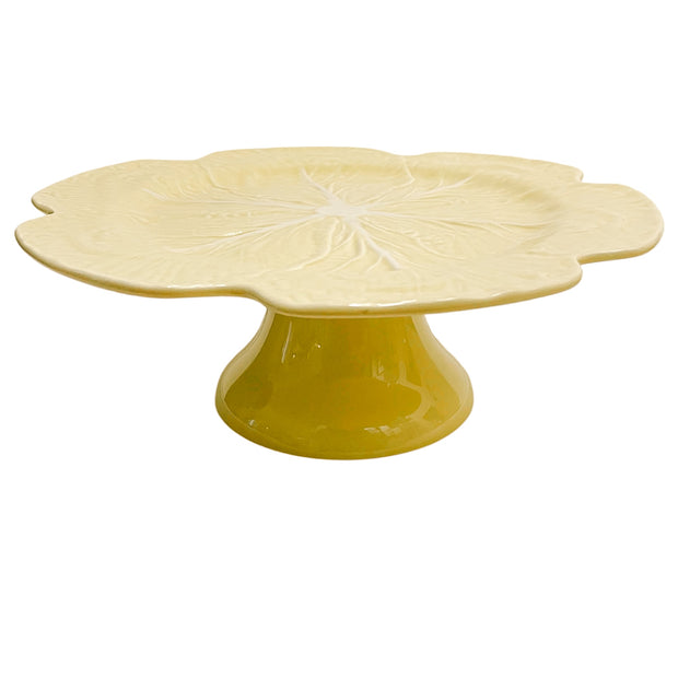 Bordallo Pinheiro 12" Light Yellow Cabbage Leaf Cake Stand