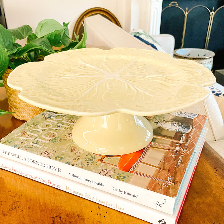 Bordallo Pinheiro 12" Light Yellow Cabbage Leaf Cake Stand