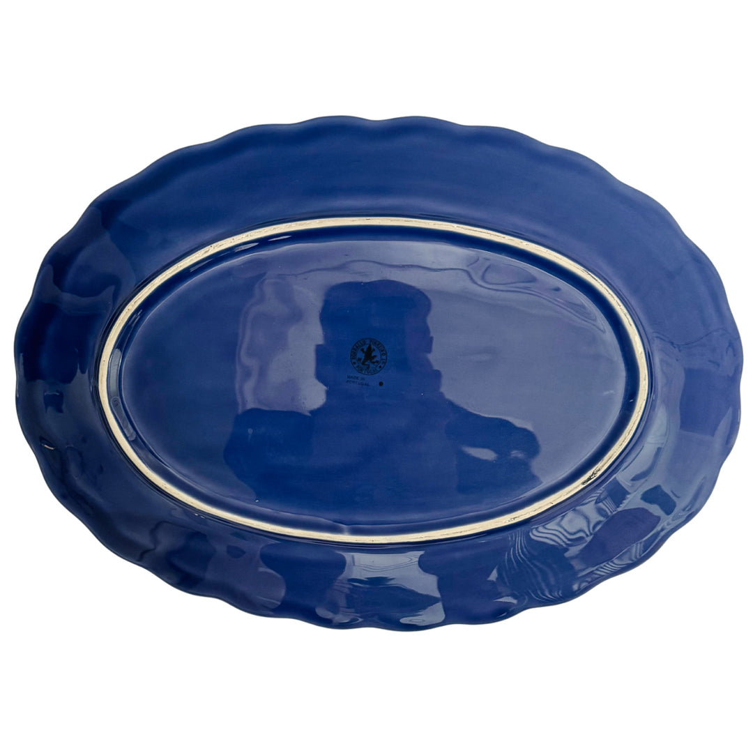 Rare Bordallo Pinheiro Blue Seashell Service 16" Oval Platter With Fish Motif