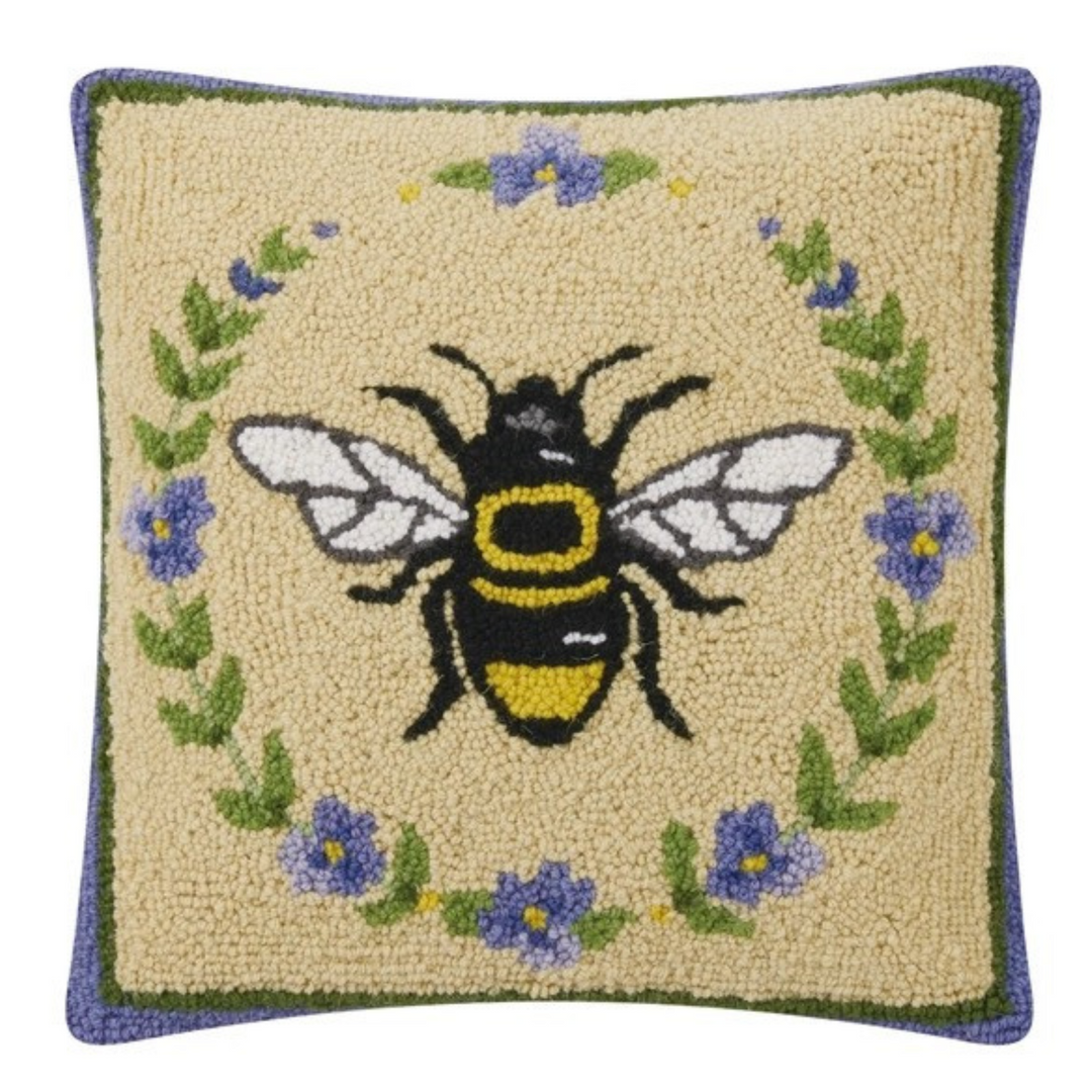 Bumblebee Wool Hooked Throw Pillow