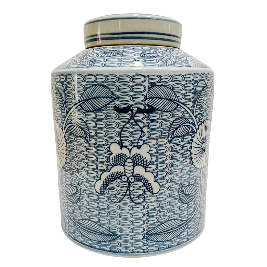 Butterfly & Peony Blue and White Porcelain Canister