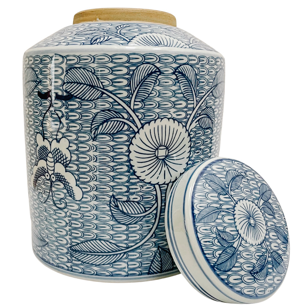 Butterfly & Peony Blue and White Porcelain Canister